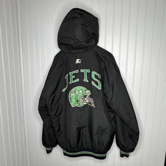 Vintage 1980’s Sz L Starter NFL New York Jets Puffer Jacket Full Zip Black Green - Picture 5 of 16